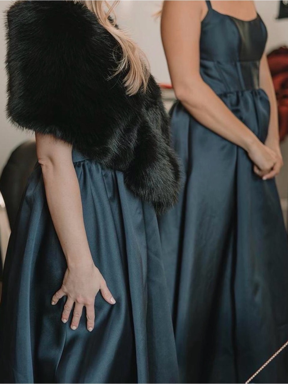 Dessy Collection Satin Maxi Dress in Midnight Navy Size 2